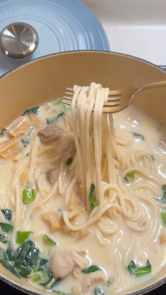 Video frame thumbnail for Creamy Chicken Noodle Soup with Dried Scallops